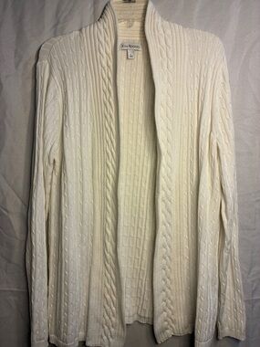 Kim Rogers Off-White Cable Knit Open Front Cardigan
